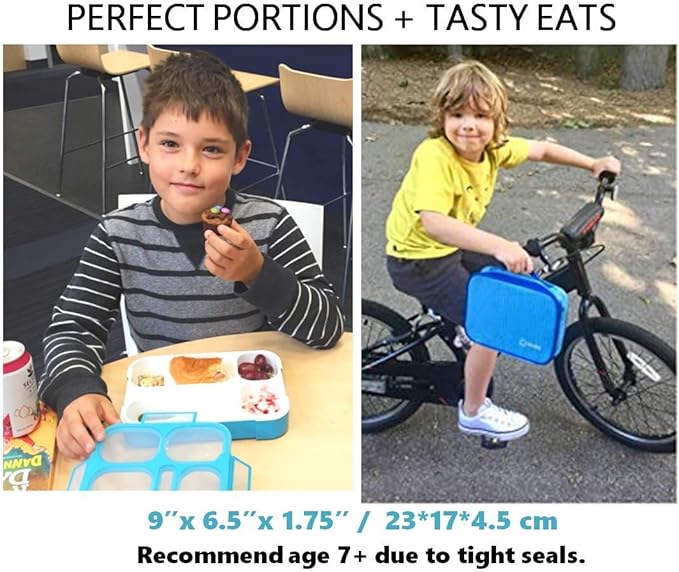 Bento-Box insulated Lunch Bag and Ice Pack Set. Lunch Boxes Snack Containers Kids Boys Girls Adults. 6 Compartments, Leakproof Portion Boxes Insulated Bags for School Lunches, BPA Free (Blue + Navy)