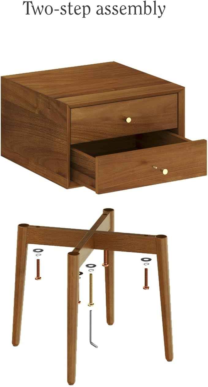 Nathan James Harper Modern Nightstand Side Accent or End Table with Storage Drawer, Set of 2, Oak Brown