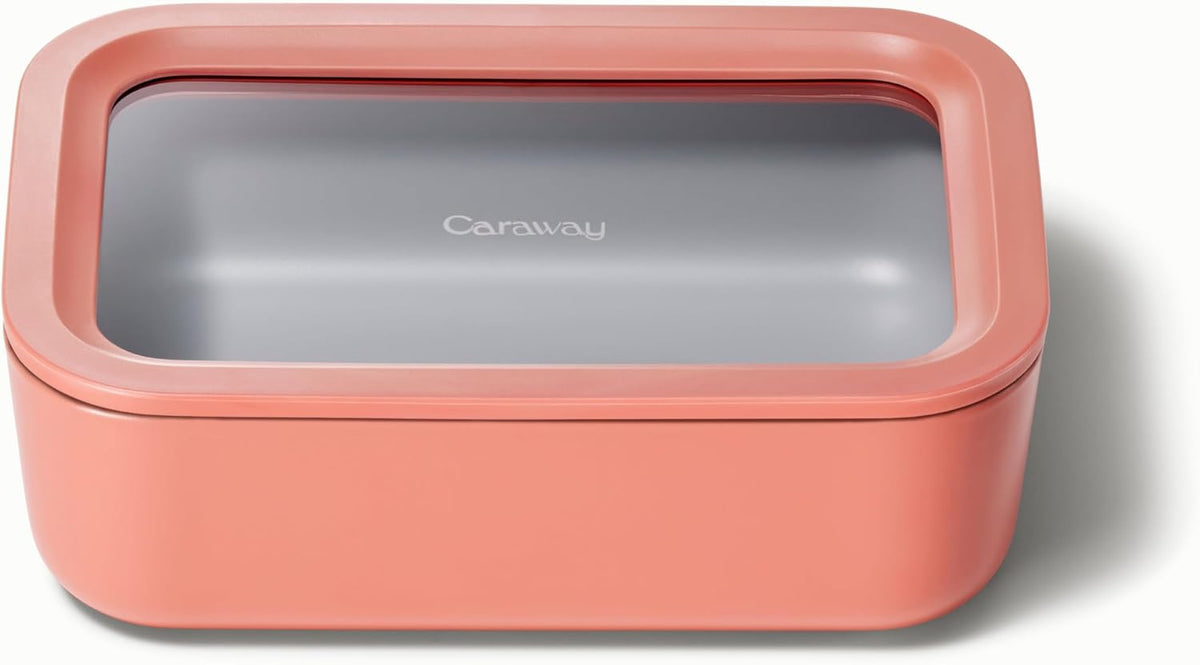 Caraway Glass Food Storage - 6.6 Cup Glass Container - Ceramic Coated Food Container - Non Toxic, Non Stick Lunch Box Container with Lids - Dishwasher, Oven, & Microwave Safe - Perracotta