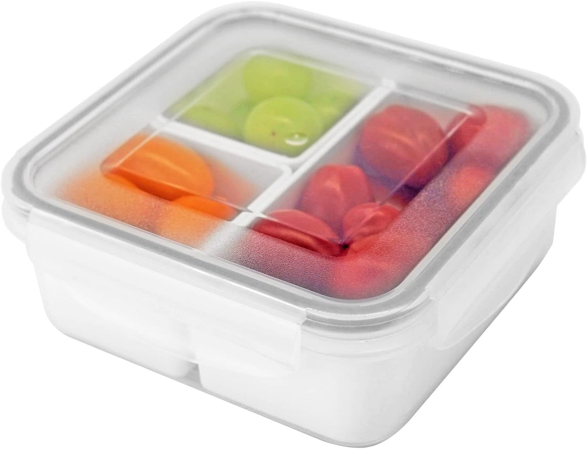 carrotez 3 Compartment Snack Container, Small Divided Food and Snack Container with Lids for Adults, Microwave Safe, BPA Free, Reusable, 2.4 Cup (570ml)