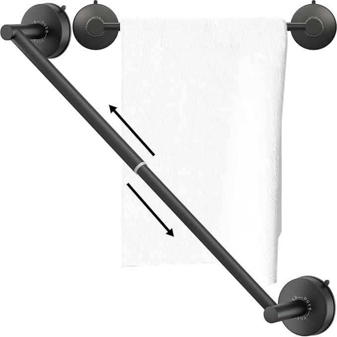 DGYB Adjustable Suction Cup Towel Bar for Bathroom 14 Inch ~ 27 Inch Matte Black Towel Rack Stainless Steel Bath Towel Holder for Glass Shower Door