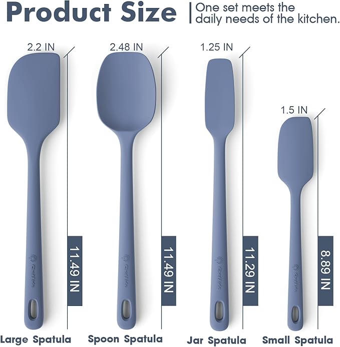 4 Pieces Silicone Spatula Set, Food Grade Rubber Spatula, Upgrade Strong Handle with Ergonomic Grip, Heat Resistant for Nonstick Cookware, Cooking