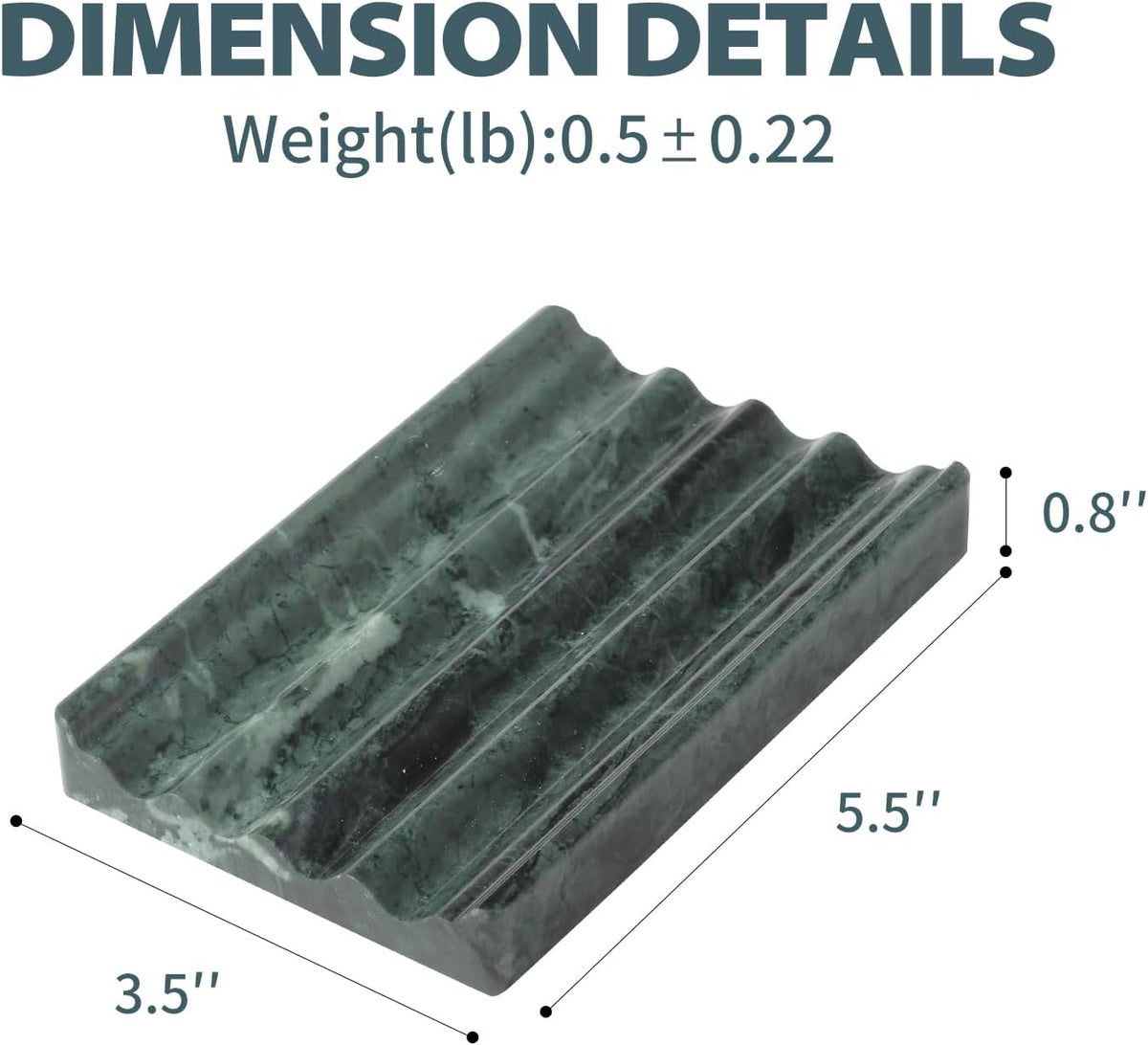 Marble Soap Dish, Soap Holder for Shower, Green Bar Soap Holder with Water Ripple Design, Easy Cleaning Stone Soap Saver for Kitchen Sink，Bathroom, Executive Indian Natural Stone Soap Tray