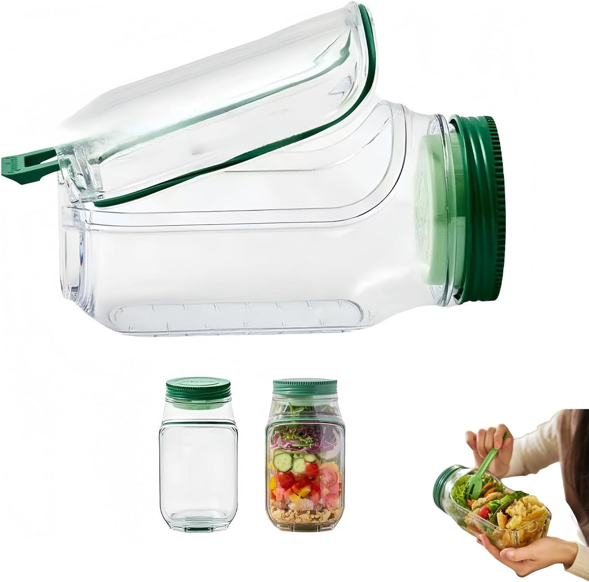Durable Portable Salad Jar with Side Opening & Leakproof Dressing Compartment - Perfect for Lunch, Meal Prep, Travel, Office, and Outdoor Use - Reusable Salad Container