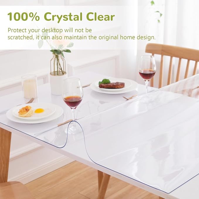 36 x 60 Inch Clear Table Cover Protector, Clear Table Protector for Dining Room, 1.5mm Plastic Table Cover, Waterproof Table Pad for Kitchen, Office
