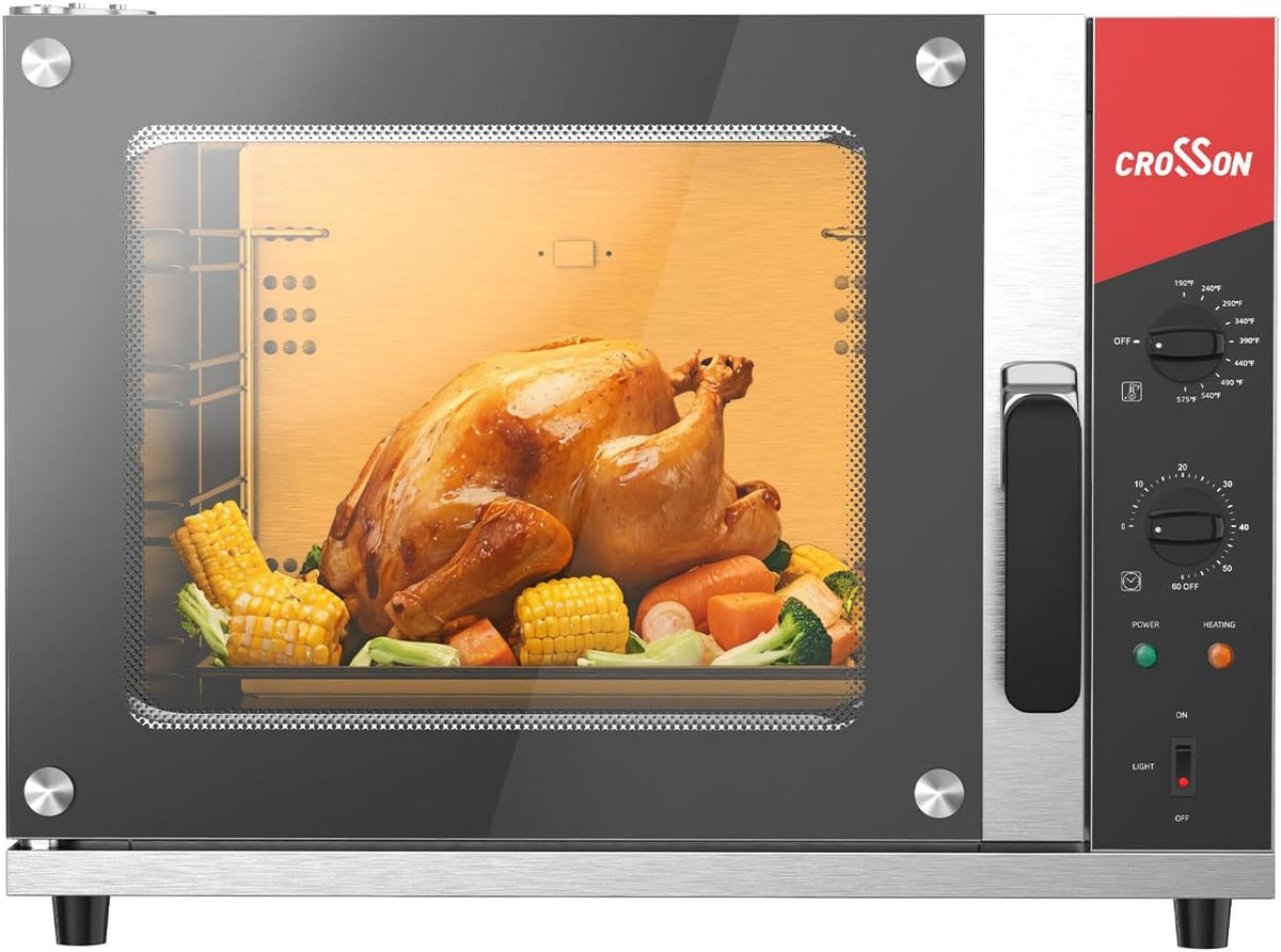CROSSON 68L Half-Size Convection Oven,4-Tier Commercial Toaster oven w/Front Glass Door,4 set of Trays&Wire Racks,60 Minutes Timer and Interior Light, 120V/1800W Countertop Conventional Oven