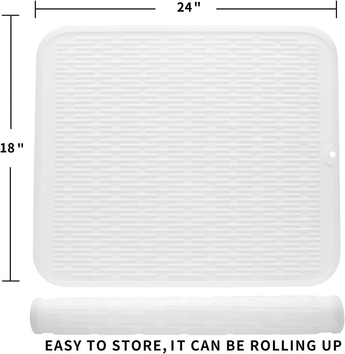 Silicone Dish Drying Mat for Multiple Usage,Easy clean,Eco-friendly,Heat-resistant Silicone Mat for Kitchen Counter or Sink,Refrigerator or Drawer Liner Translucent 2XL 24 inches x 18 inches