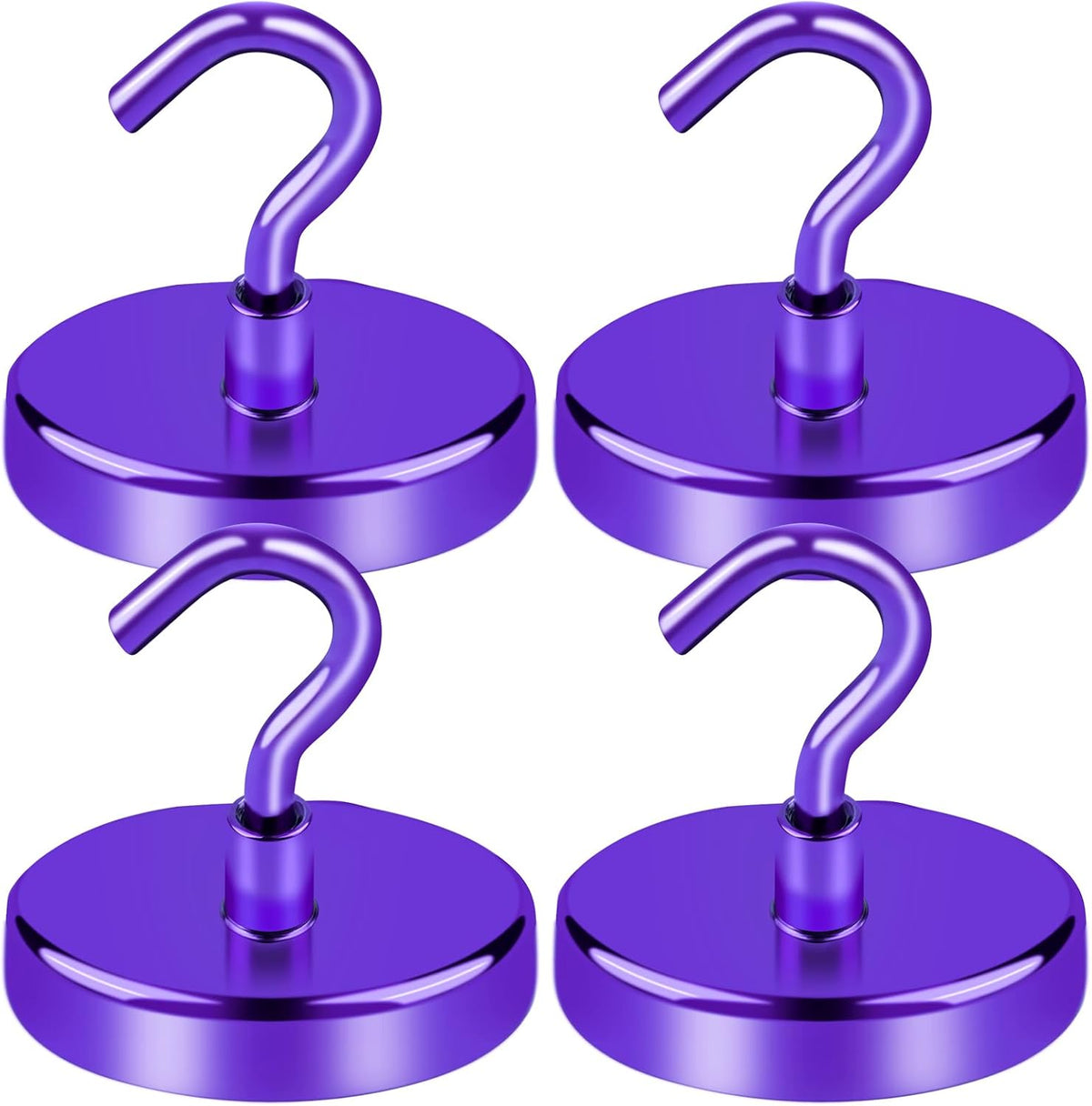 LOVIMAG Strong Magnet Hooks, 150Lbs Metal Heavy Duty, Purple with Hooks for Hanging, Cruise Cabins, Refrigerator - 4 Pack