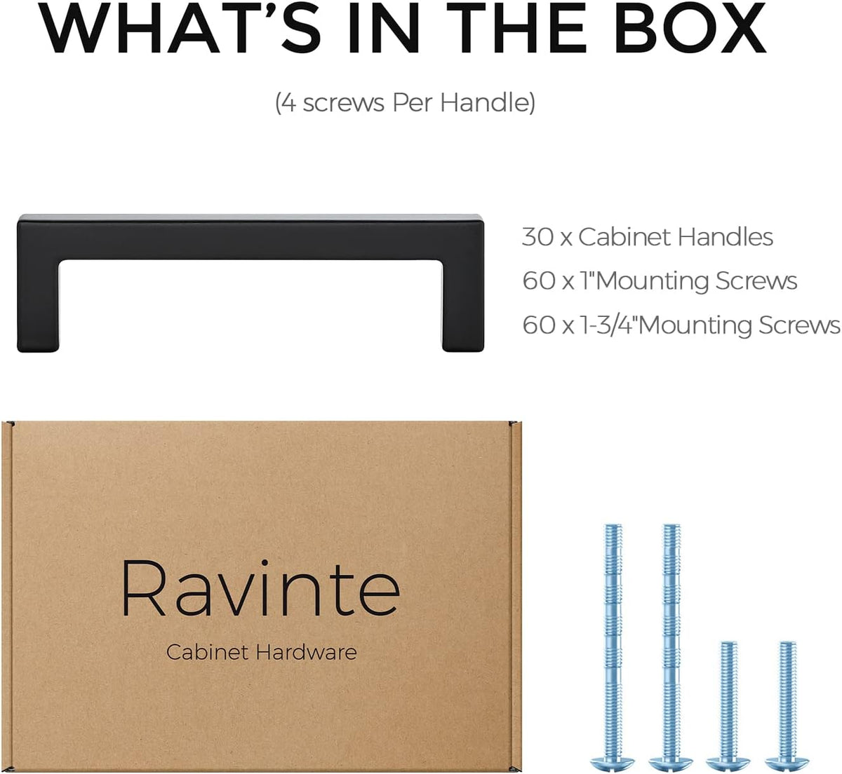 Ravinte 30 Pack Solid 3-1/2 Inch Center to Center Slim Square Bar Drawer Handles Cabinet Hardware - Matte Black Kitchen Pulls