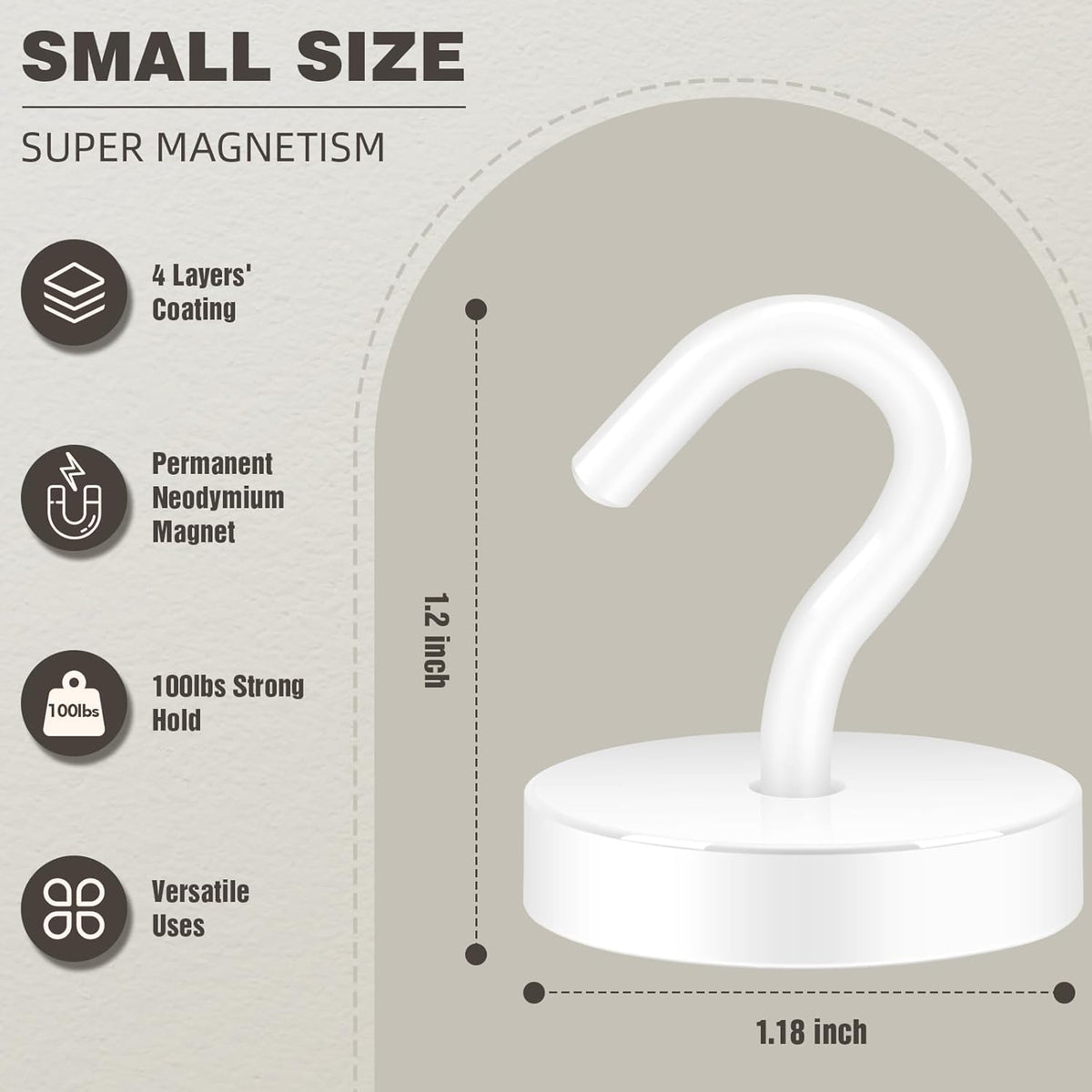 Neosmuk Magnetic Hooks, Cruise Ship Essentials, 100lb+ Heavy Duty Magnetic Hooks for Cruise Cabins, Refrigerator, Grill, Hanging, and Travel | Extra Strong Must-Haves Magnet Hook,White