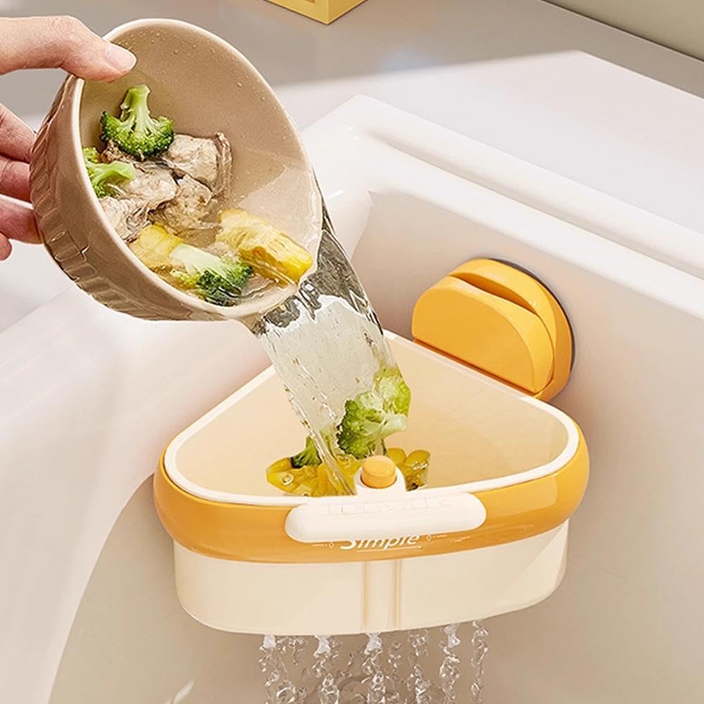 Corner Sink Strainer,2025 New Suction Cup Press Sink Strainer Basket,Automatic Dumping food Waste Catcher for Sink,Faucet Sponge Storage Rack,Corner Sink Trash Catcher for Food Waste (Yellow 2PCS)