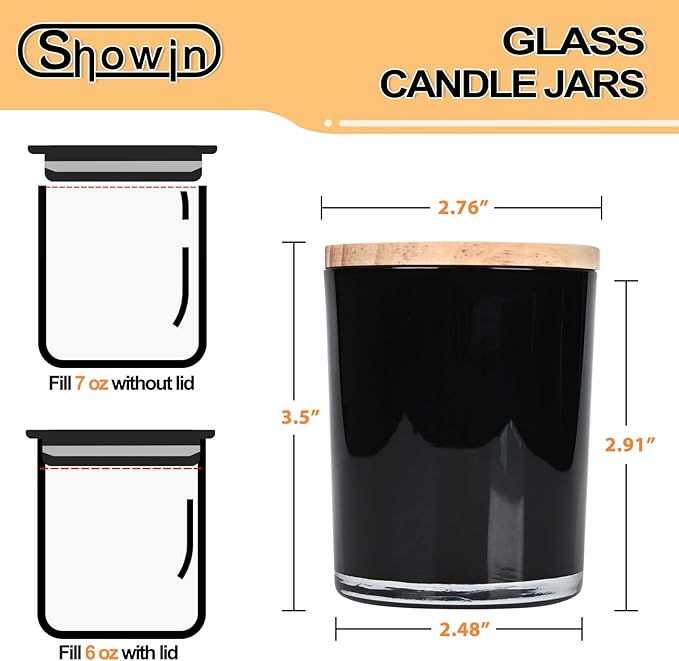 Thick Candle Jars for Making Candles 12 Pcs, 7 OZ Empty Jars with Wood Lids for Candle Making, Sample Container, Black