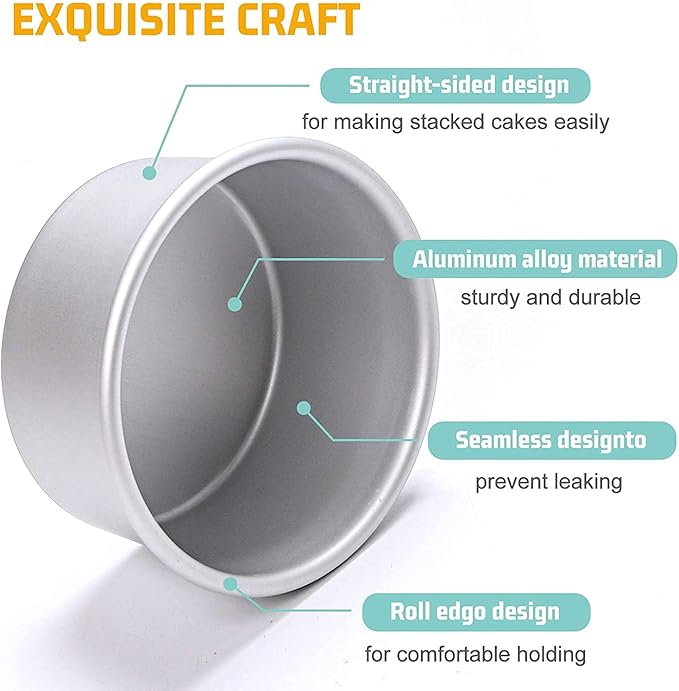 HomeMall 4 Inch Aluminum Round Cake Pan, 8 Pieces Non-stick Mini Cake Baking Pan - Layer Baking Round Cake Pans Set for Home Kitchen DIY Baking Tools Supplies