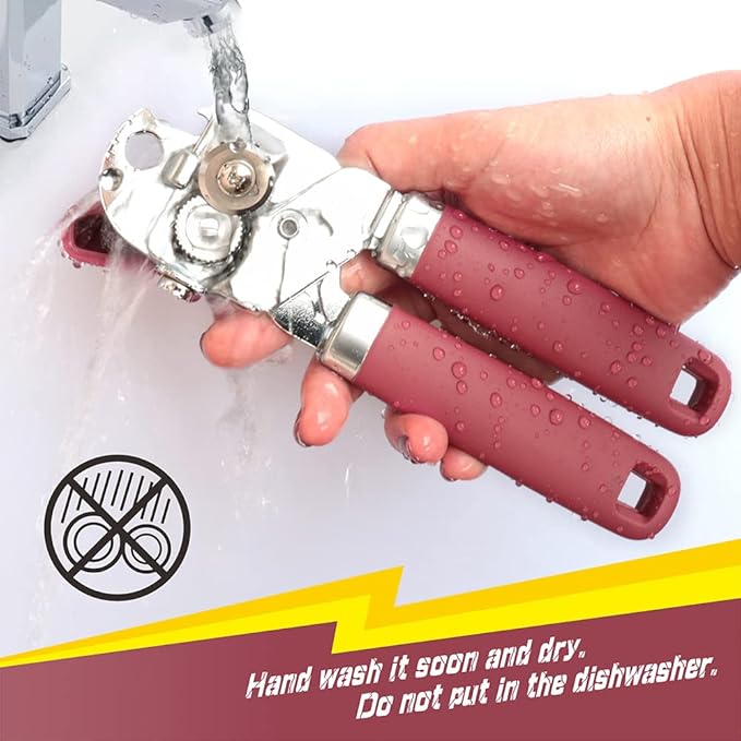 PrinChef Can Opener Manual, Can Tin Bottle Opener with Magnet - No-Trouble-Lid-Lift, Handheld Can Opener Smooth Edge with Sharp Blade, Heavy Duty and Easy to Use, for Seniors with Arthritis, Red