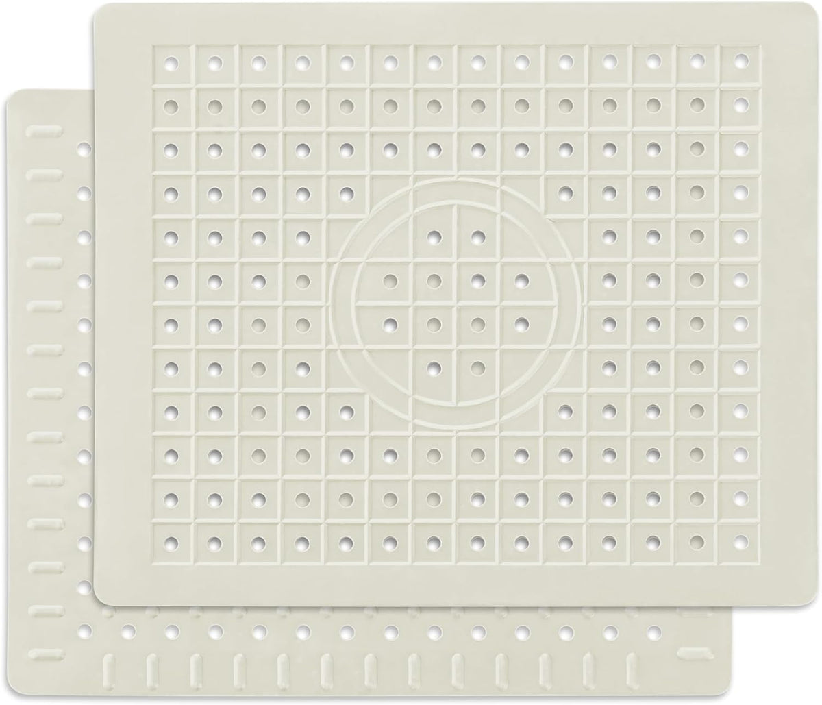 WILLKOMMEN Kitchen Sink Mat, 12" x 10" Dish Drying Mat, Sink Protector Mats for Bottom of Kitchen Sink, Fast Draining Sink Mats Grid, 2 Pack Cream White