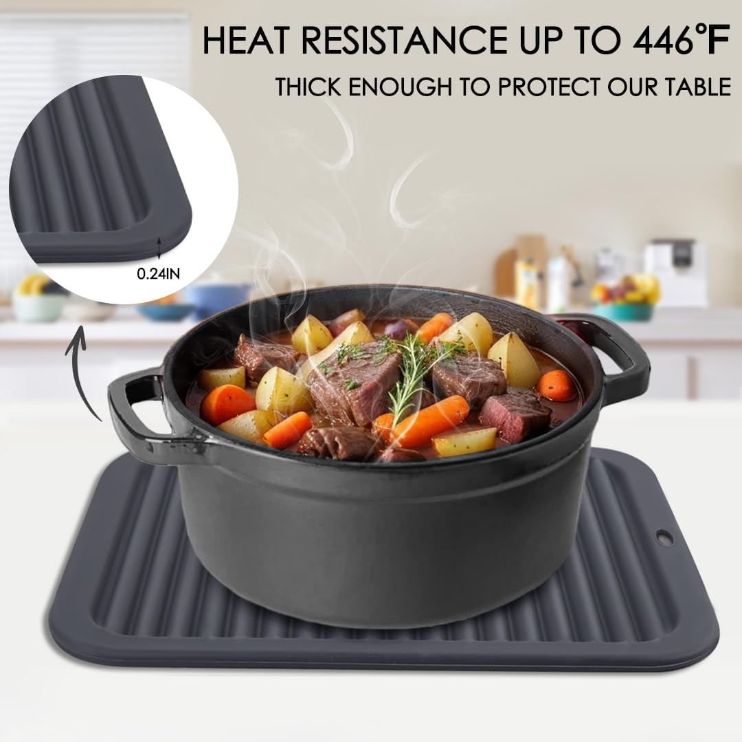 4 PCS Silicone Trivet for Hot Dishes, Silicone Hot Pads Trivets Mat for Hot Pots and Pans, Heat Resistant Hot Mats, Pot Holders, Tables Mats for Countertop, Jar Opener, Drying Mat (Dark Grey)