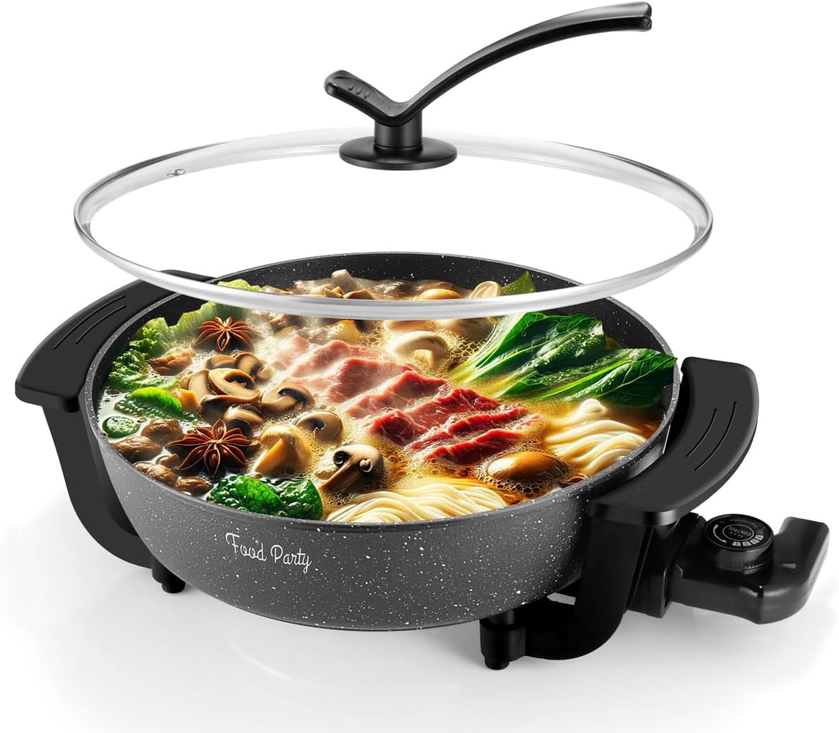 Food Party Electric Hot Pot Skillet Hotpot Pot Electric Cooker Shabu Shabu Pot 110V Non-Stick 6L BPA FREE Fondue Chinese Hot Pot