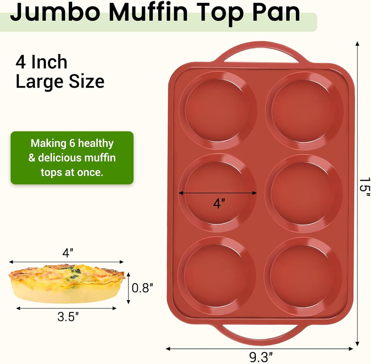JOERSH 4 Inch Jumbo Silicone Muffin Top Pan with Metal Frame, Non Stick Silicone Egg Mold for Oven, Large Whoopie Pie Baking Pan for English Muffin, Breakfast Sandwich, Egg Bite, Hamburger Bun Tart