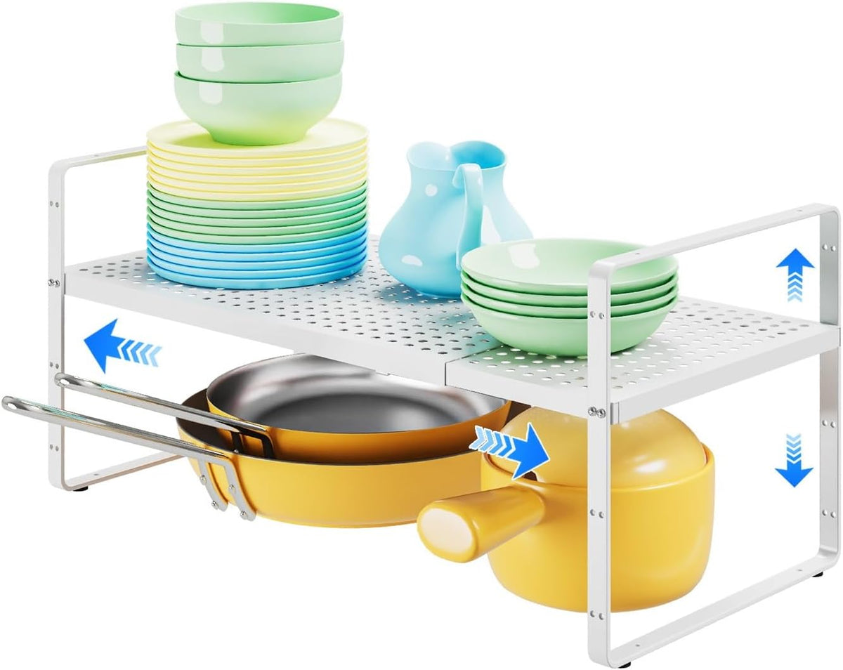 Expandable Cabinet Shelf Organizers, Kitchen Small Stand Rack Organization for Countertop Cupborad Pantry, White 1 Pack