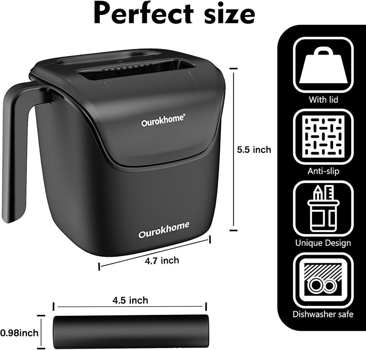 Ourokhome Knock Box Espresso Accessories, The Latest Patented Stainless Steel Espresso Machine Tool for Coffee Ground with Removable Knock Bar, Handle and Lid, Dishwasher safe, 4.8 inch (Black)