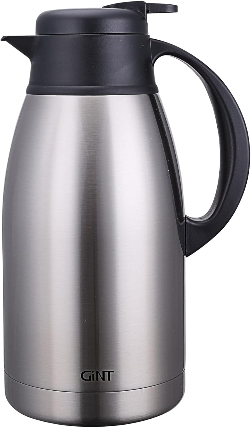 GiNT Stainless Steel Thermal Coffee Carafe, Double Walled Vacuum Water and Beverage Dispenser, 12 Hour Heat Retention, 65 OZ /1.9 Liter, Silver