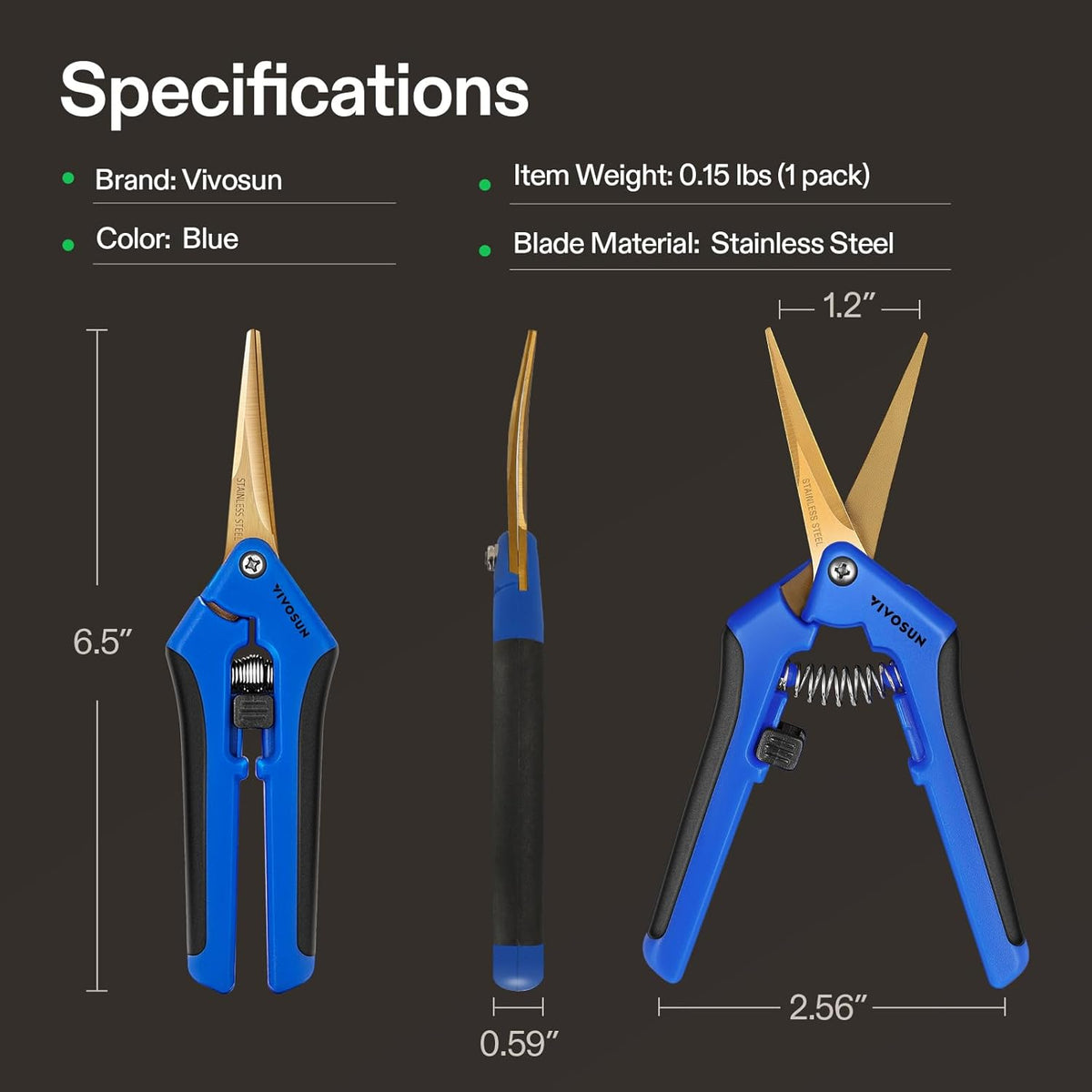VIVOSUN Curved Gardening Scissors 6.5 Inch Hand Pruner Shear with Titanium Coated Blades 1-Pack