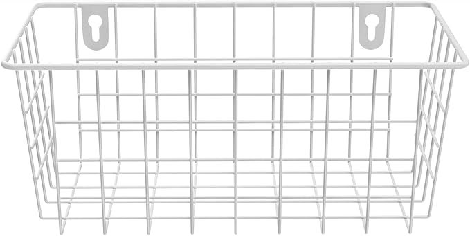 MaraFansie Hanging Kitchen Baskets Wire Storage Basket Adhesive and Screws Basket Over the Cabinet Door Organizer with Adhesive Strips and Screws Accessories, 2 Installations, 2 Pack, White