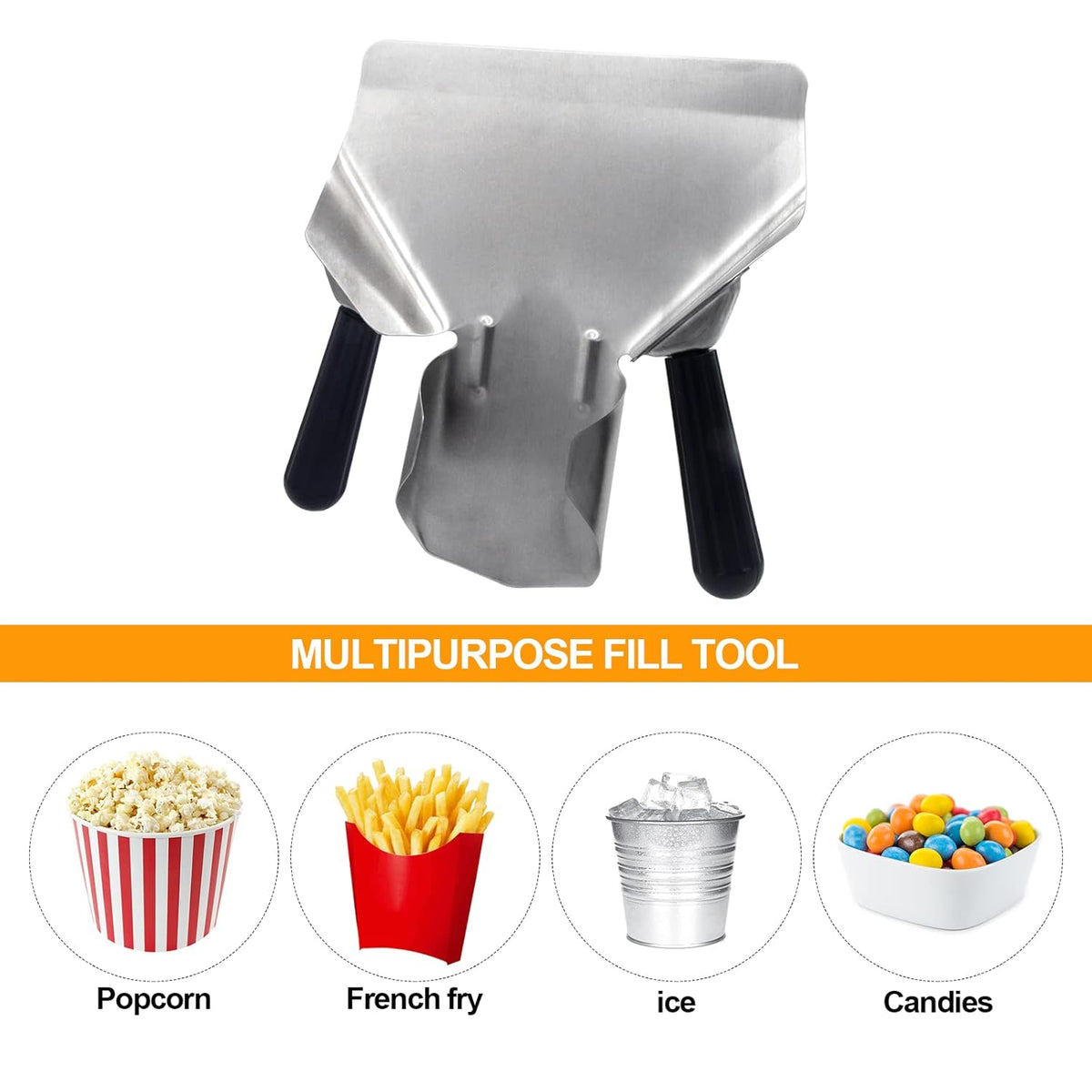 Double Handle Stainless Steel Popcorn & French Fry Scoop for Snacks, Desserts & Ice Cream