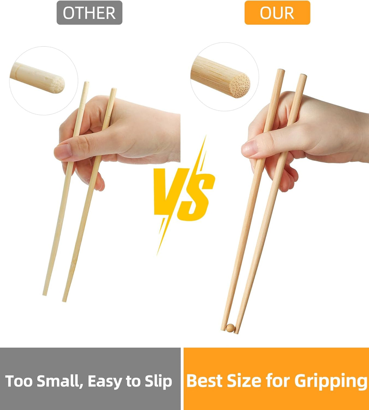 50 Pairs Chopsticks Disposable Reusable 9.5" Individually Wrapped Bulk Premium Quality