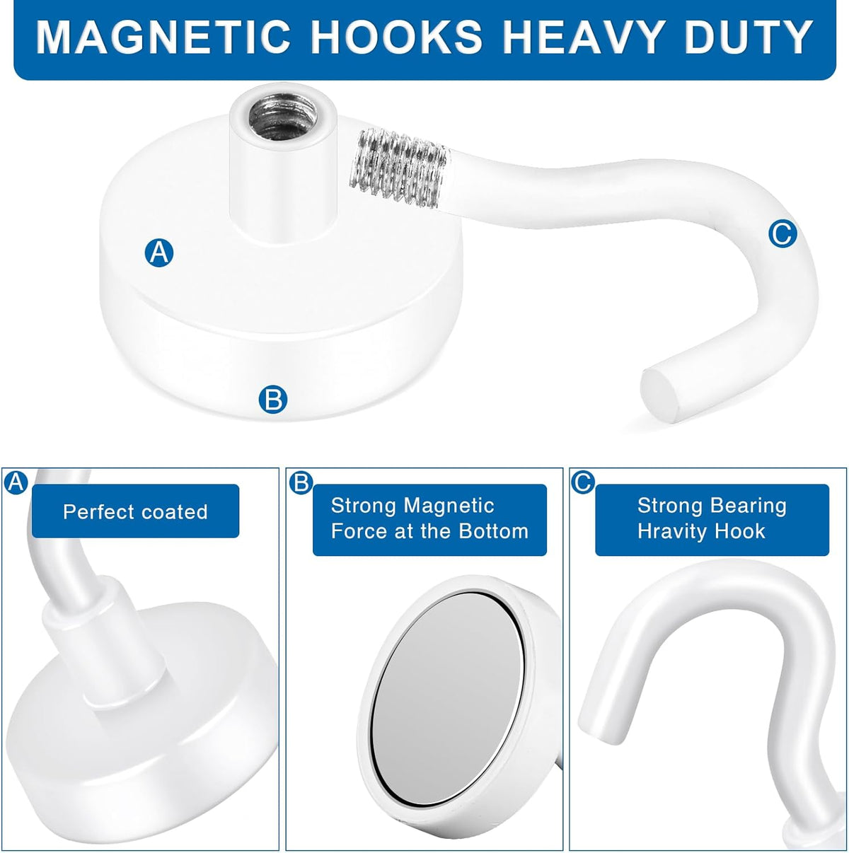 LOVIMAG Cruise Ship Essentials - 150Lbs Heavy Duty White Magnetic Hooks for Cruise Cabins - Strong Hanging Hooks - 12 Pack