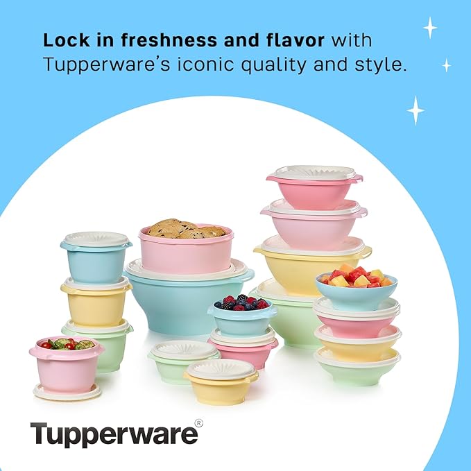Tupperware Heritage Collection 36 Piece Food Storage Container Set in Vintage Colors- Dishwasher Safe & BPA Free - (18 containers + 18 lids)