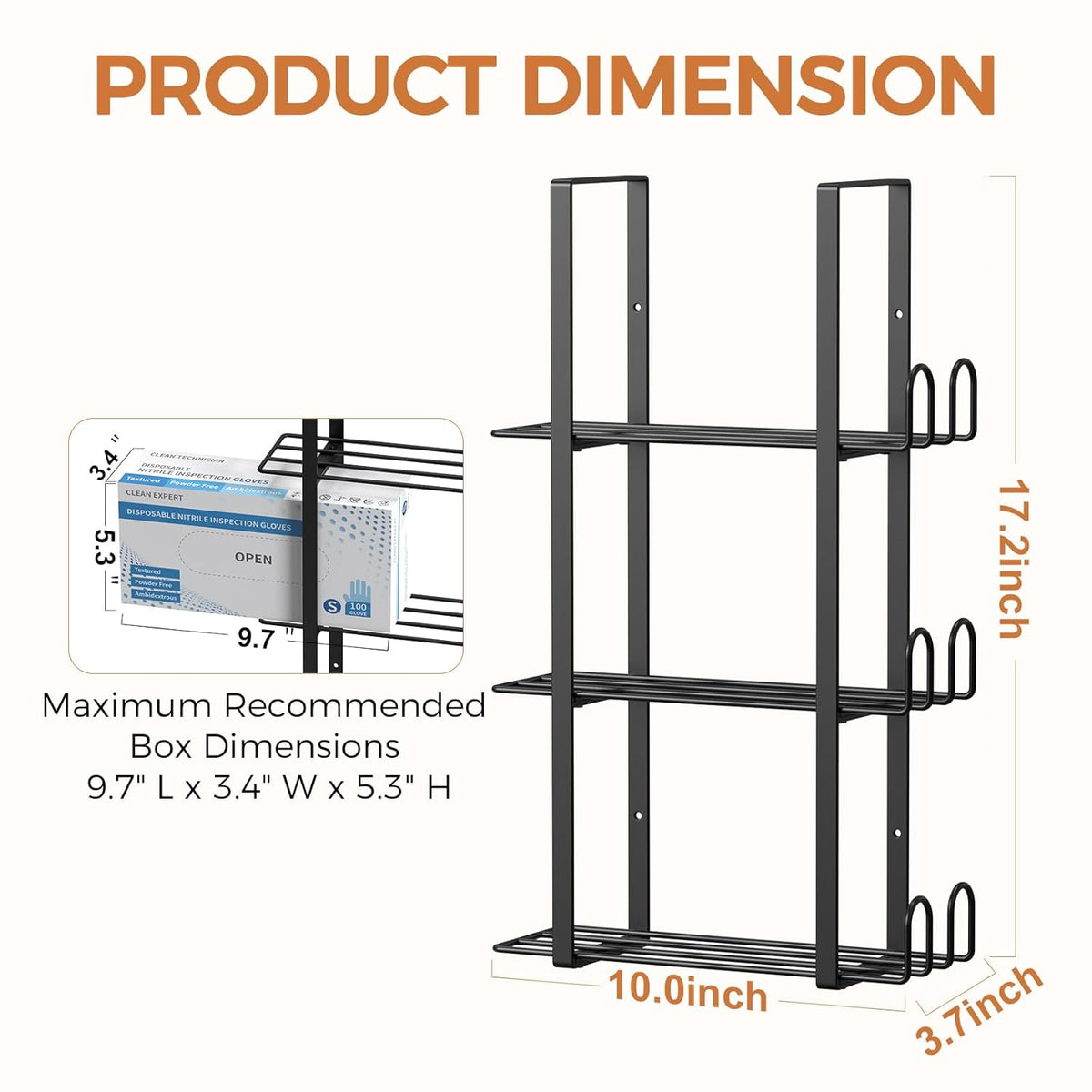 Glove Holder Dispenser for Wall Mount, Black Metal Disposable Latex Gloves Holder for Lab, Wall-Mounted Triple Rubber Box Holder, Tissue Rack for Kitchen and Garage