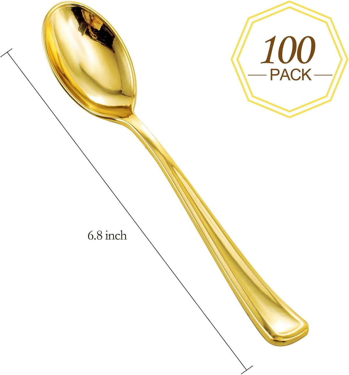WDF 100 Pack Gold Plastic Spoons Disposable - Durable Heavy Duty 6.9 Inch Gold Spoons, Heat Resistant Modern Disposable Spoons Perfect for Parties, Wedding, Banquets