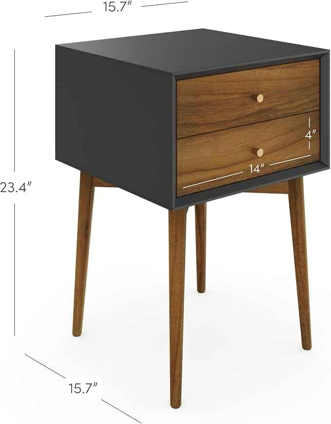 Nathan James Harper Modern Nightstand Side Accent or End Table with Storage Drawer, Set of 2, Black/Brown