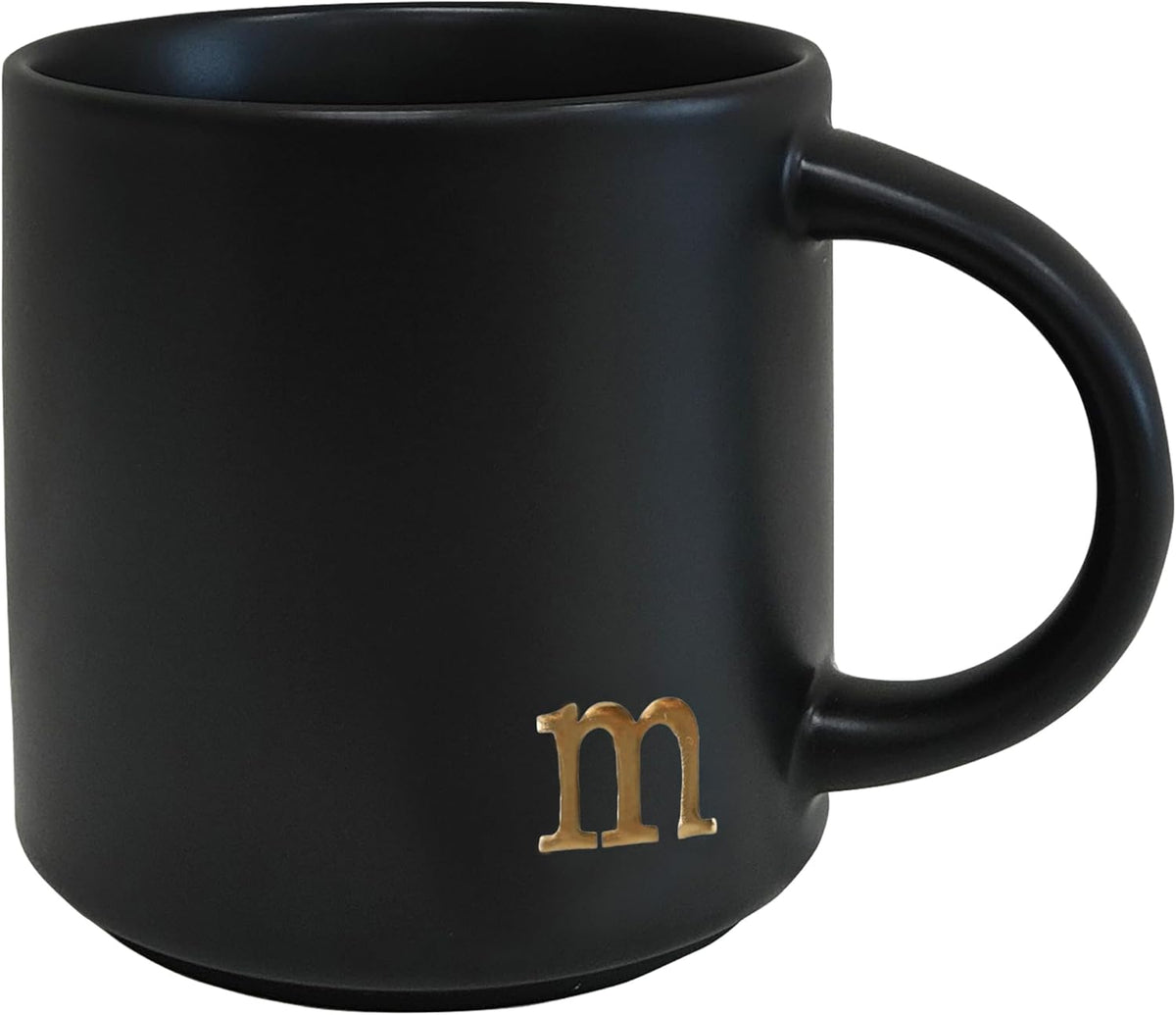 COLLECTIVE HOME - Black Monogram Ceramic Mugs, 15 oz Golden Initial Coffee Cups, Elegant Alphabet Tea Mugs, Personalized Halloween Mug with Gift Box, Perfect for Office and Home Décor (m)