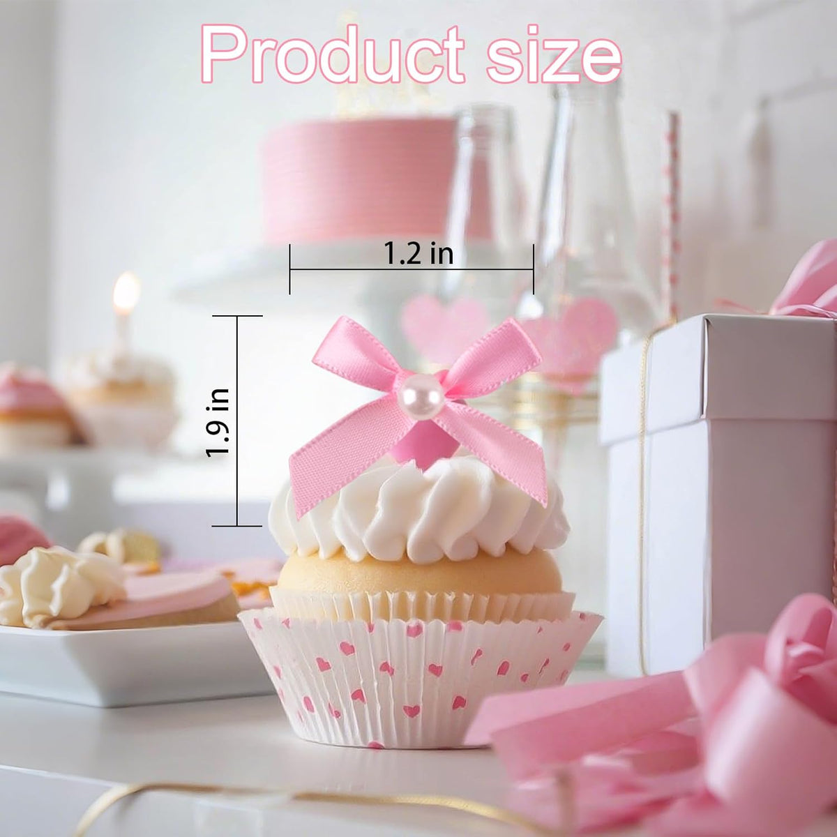 12 Pcs Mini Pink Pearl Bow Cake Toppers Pearl Bows Cake Decorations Ribbon Bowknot Birthday Cupcake Topper Pearls Bow Knot Ornament for Bachelorette Birthday Engagement Wedding Party Supplies