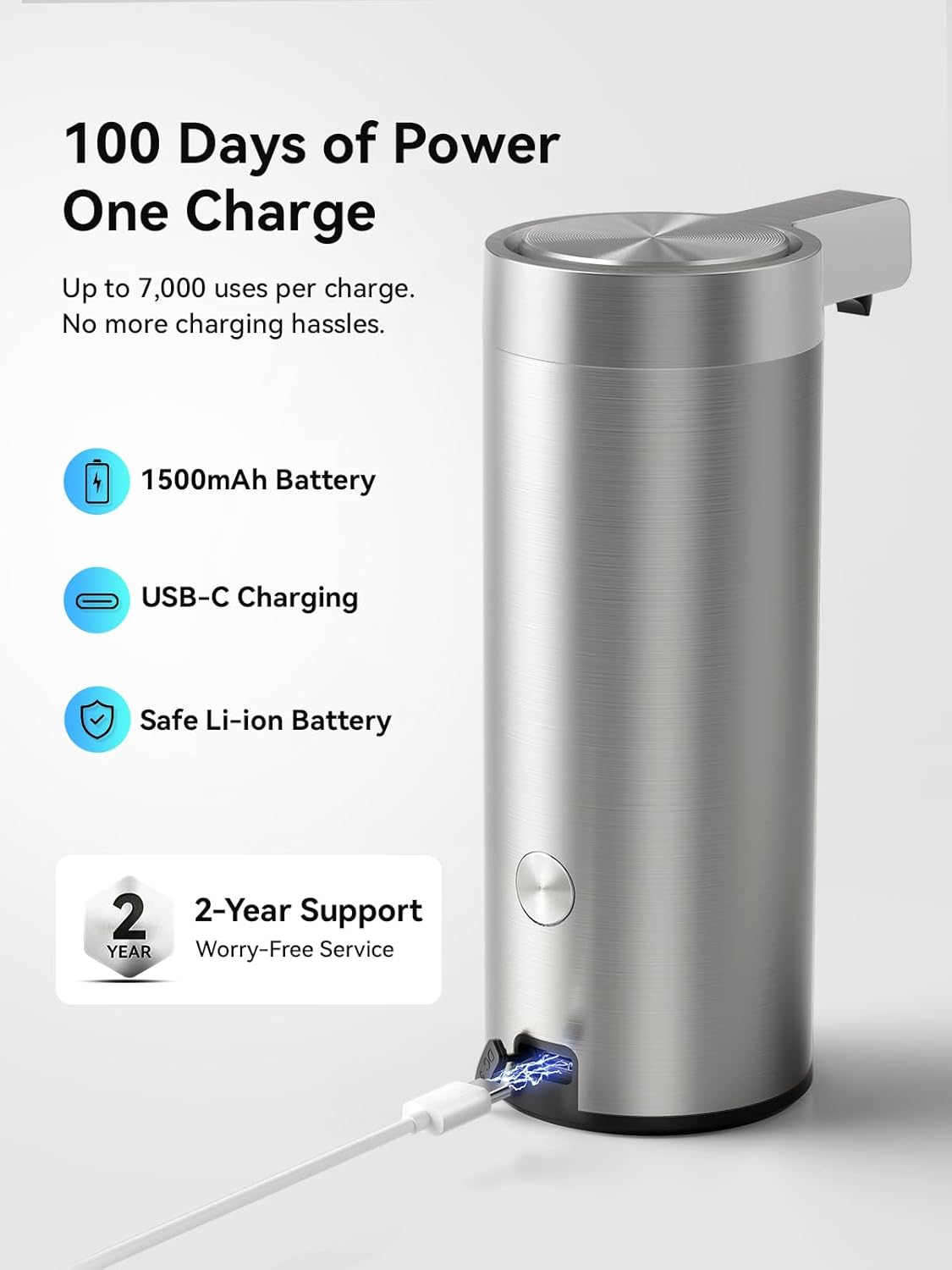 SUNLY Touchless Automatic Soap Dispenser – Clog-Free Pump, 0.2s Fast Sensor, USB-C Rechargeable, Smudge-Resistant Stainless Steel, for Kitchen & Bathroom Soap Dispenser