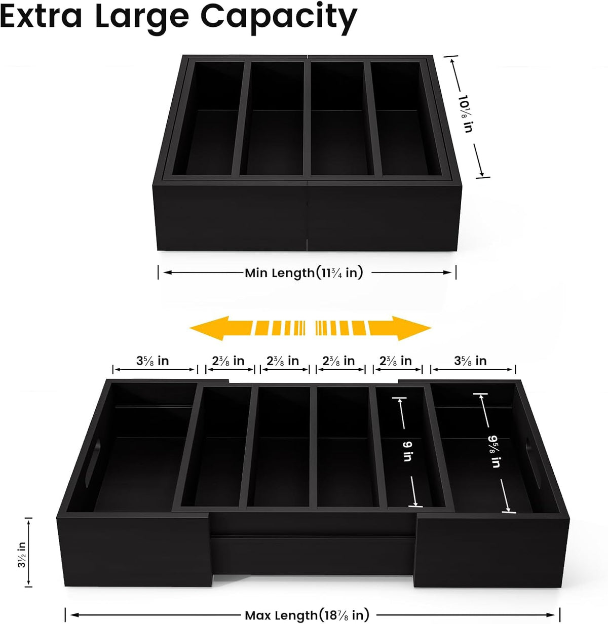 Expandable Bamboo Lid Organizers Inside Cabinet, Kitchen Cabinet Organizers with 3 Adjustable Dividers, Storage Plastic Lids, Food Container Lid Holder Organizer for Drawer Pantry, Black