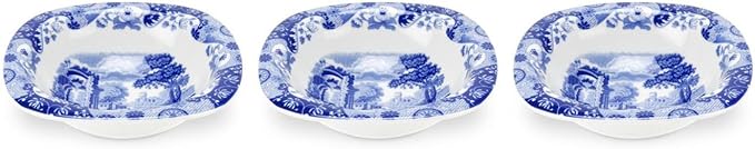 Spode Blue Italian Dip Bowl Set of 3-5-Inch Porcelain Bowls with Oriental Design, Dishwasher & Microwave Safe Tableware for Dip, Side, Appetizers, Dessert - Blue & White Dinnerware