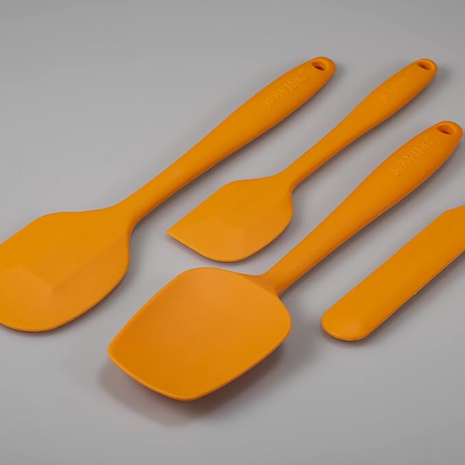 4 Piece Silicone Spatula Set, Flexible Heat Resistant Non-scratch Baking Cooking Rubber Spatulas with Stainless Steel Core, Orange