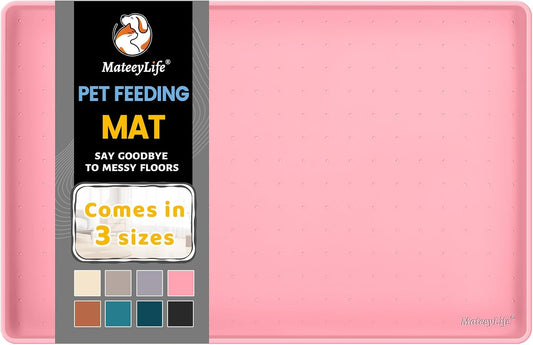 MateeyLife Silicone Cat & Dog Food Mat for Floors Waterproof, Anti-Slip Dog Bowl Mats for Food and Water, Pet Feeding Mats with Lip to Prevent Spills, Pet Placemat for Messy Drinkers to Protect Floors
