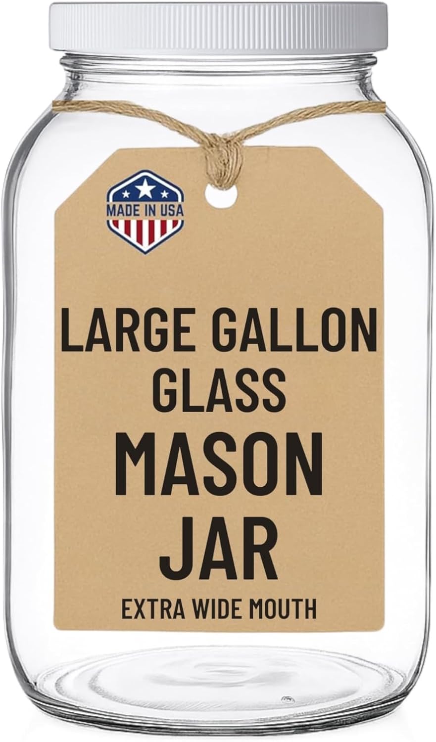 kitchentoolz 1 Gallon Glass Jar with Lid – Large Gallon Mason Jar with Lid for Sourdough Starter, Kombucha, Sun Tea, Pickling, and Storage Jug – Made in the USA