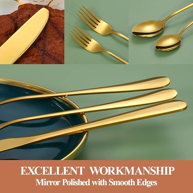Lazycorner 20 Pcs Gold Silverware Set for 4, Food Grade Stainless Steel Flatware Set Include Fork/Knife/Spoon, Mirror Polished Eating Utensils Sets, Reusable Silverwear Cutlery Set, Dishwasher Safe