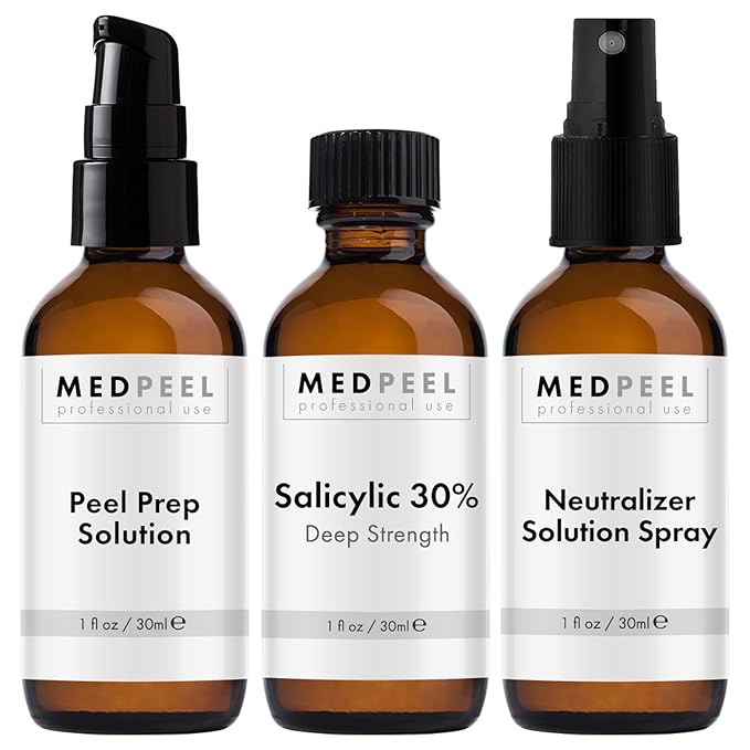 MedPeel Salicylic Acid 30% Essential Peel Kit, Includes Peel, Prep, Neutralizer, Deep Strength Professional Grade Chemical Face Peel for all Skin Tones, 1oz/30ml (Kit of 3)