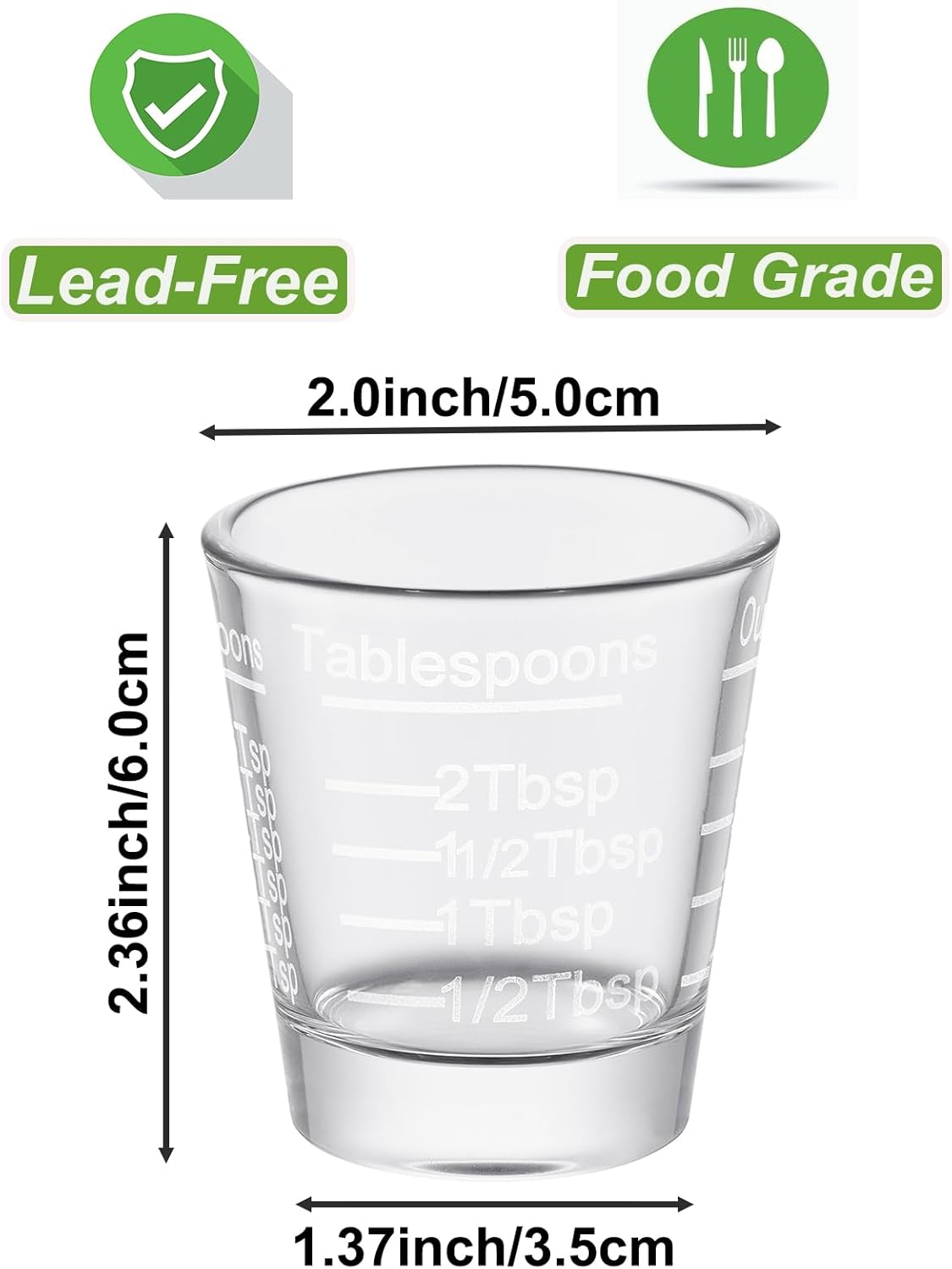 Ackers Shot Glasses Etching Scale Measuring Cup 2PACK Espresso Shot Glasses Liquid Heavy Glass 26-Incremental Measurement 1 OZ, 2 TBS, 6 TSP, 30 ML Kitchen Tools
