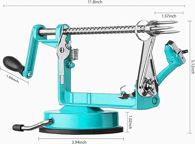 Apple Peeler, Slicer Corer Potato Peelers 3 In 1, Stainless Steel Heavy Duty Suction Cup Base And 7 Extra Blades (Blue)