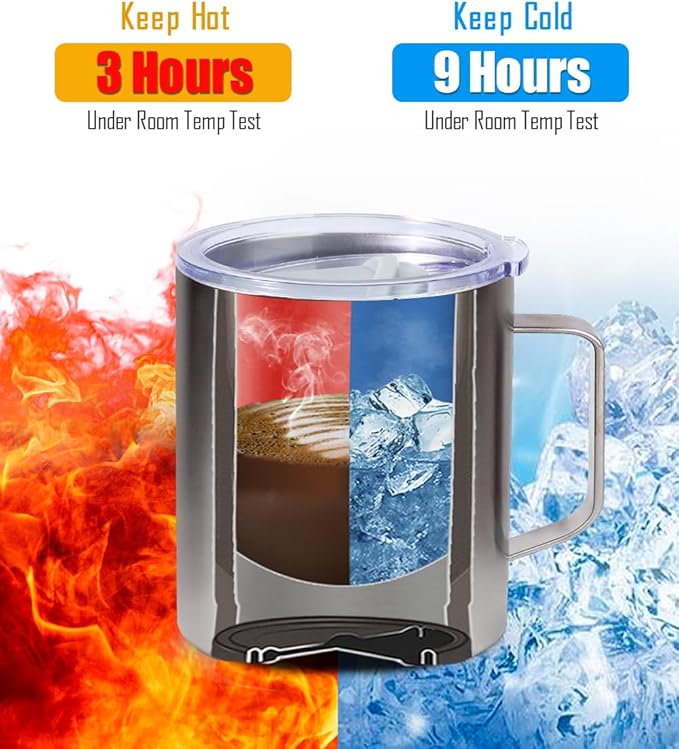SUNWILL Insulated Coffee Mug with Lid, Travel Tumbler with Handle, 14 oz Stainless Steel Cup for Camping, Office, Home, Powder Coated Iceberg