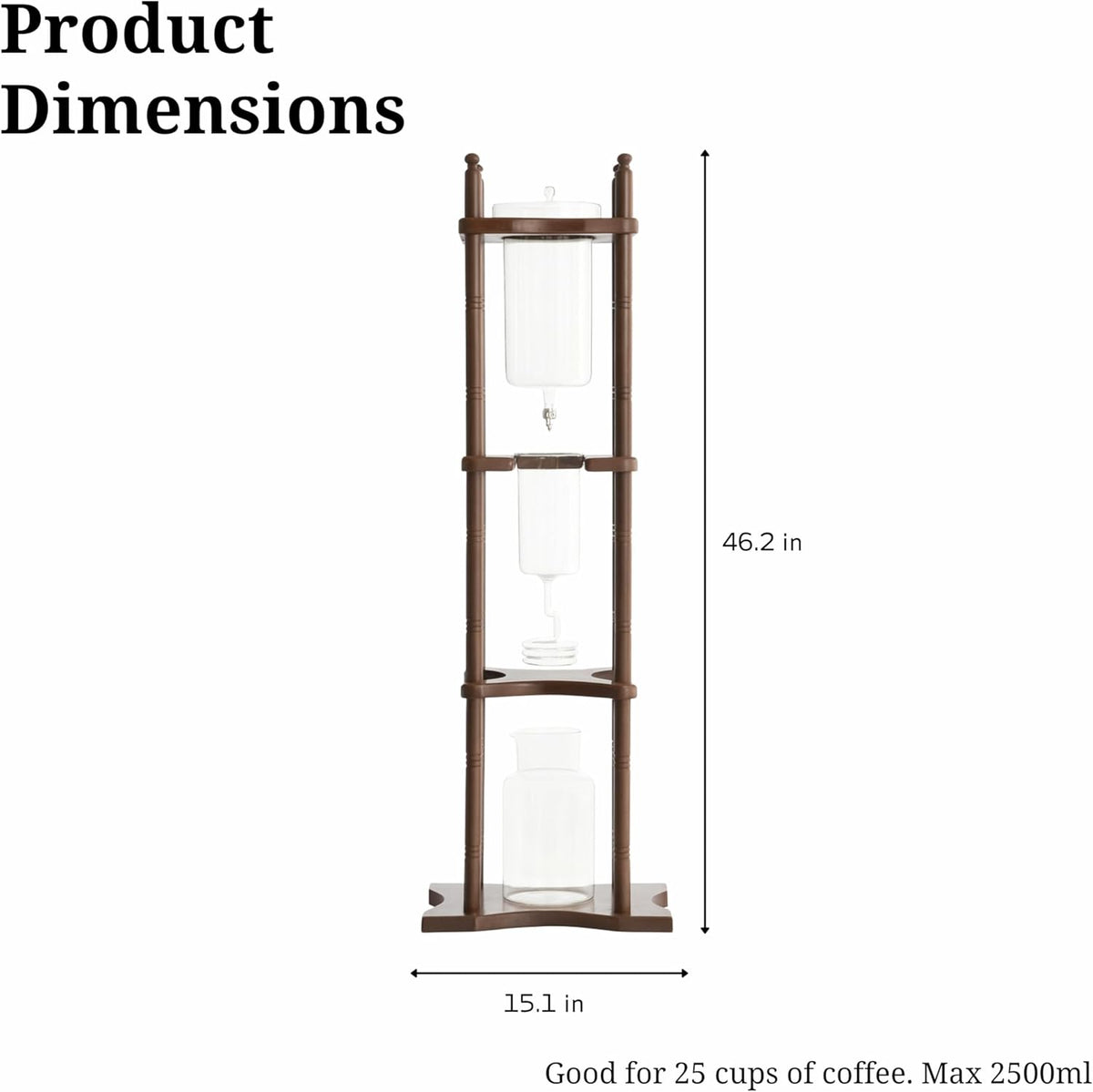 Nispira Cold Brew Drip Tower Iced Coffee Maker Glass Wooden Stand 25 Cups
