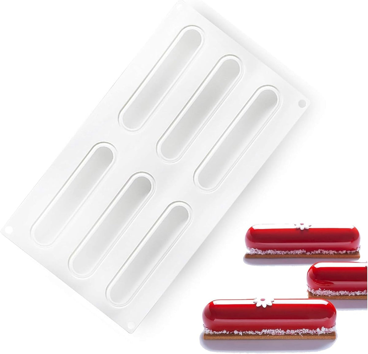 OCPO KITCHEN Eclair Silicone Mold for Baking Mousse Cake Dessert Pastry Chocolate, Ice Cream Mould, Cake Decoration Mold, Fashion Eclair Shape (6-Cavity)