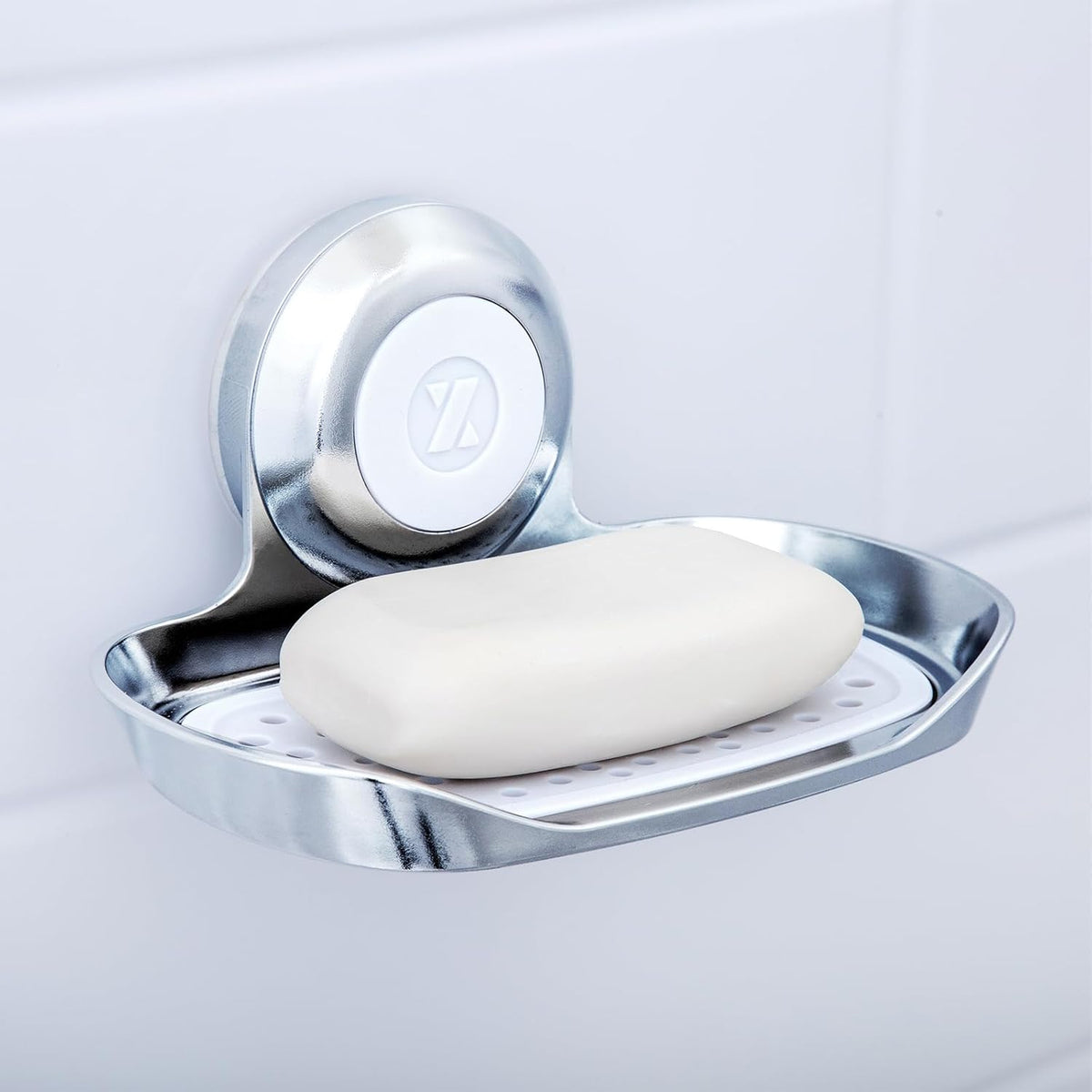 SlipX Solutions Strong Hold Soap Saver, Suction Cup Soap Holder, Must Have Universal Kitchen & Bathroom Shower Accessories (Chrome Finish, Single Tray)